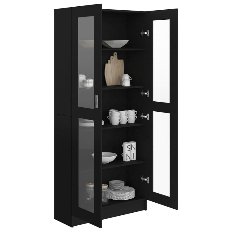 Vitrinekast 82,5x30,5x185,5 cm spaanplaat zwart