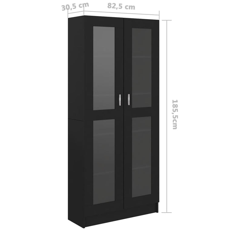 Vitrinekast 82,5x30,5x185,5 cm spaanplaat zwart