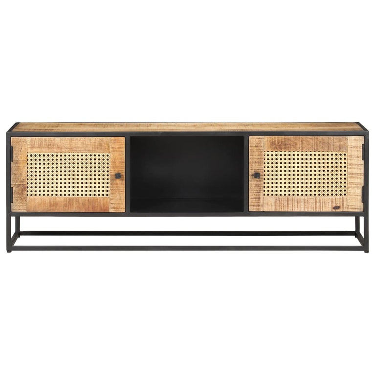 Tv-meubel 120x30x40 cm ruw mangohout en natuurlijk riet