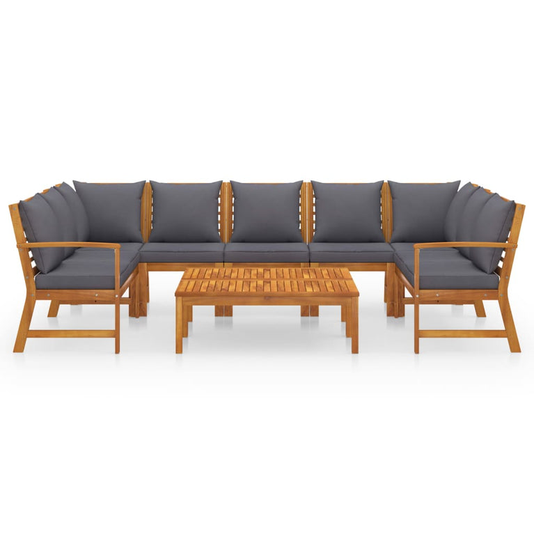 9-delige Loungeset met kussens massief acaciahout