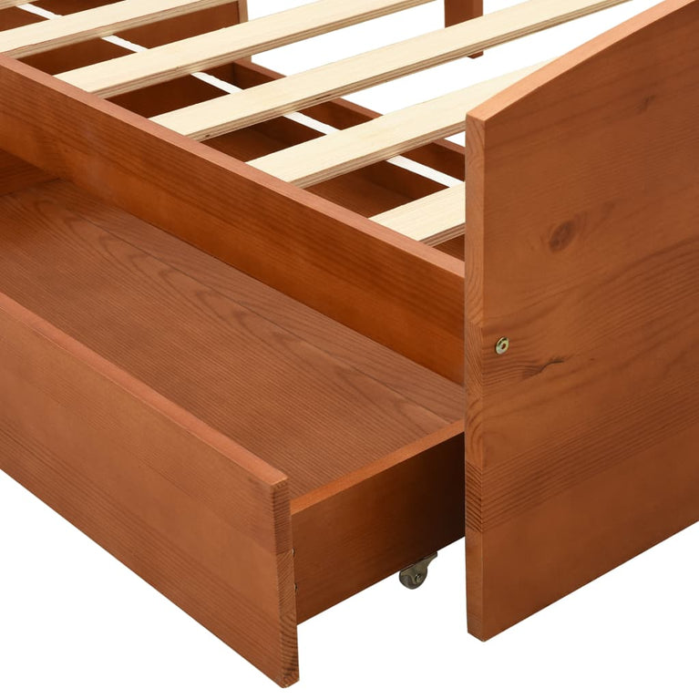 Bedframe met 2 lades massief grenenhout honingbruin 90x200 cm