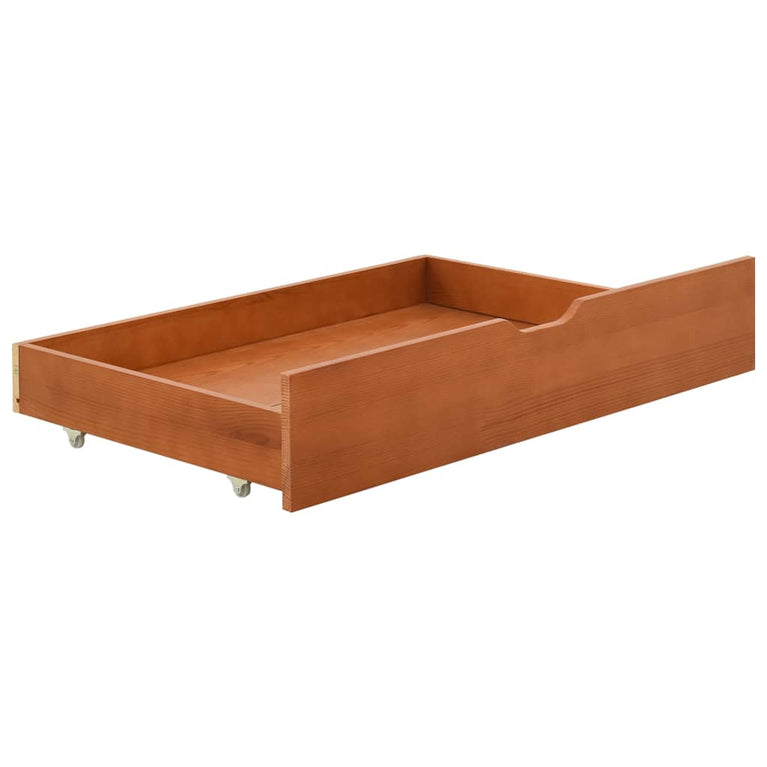 Bedframe met 2 lades massief grenenhout honingbruin 90x200 cm