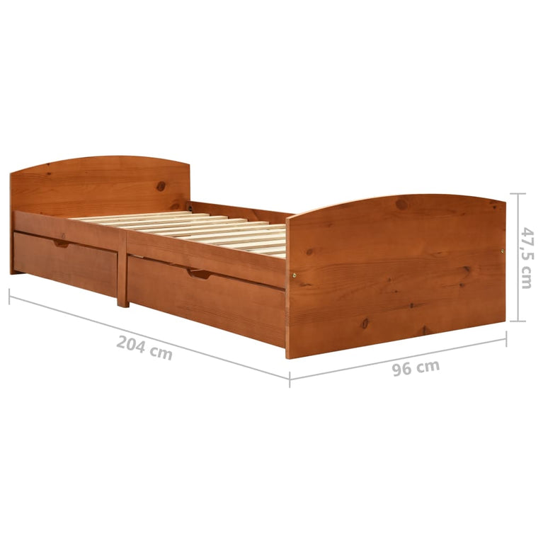 Bedframe met 2 lades massief grenenhout honingbruin 90x200 cm