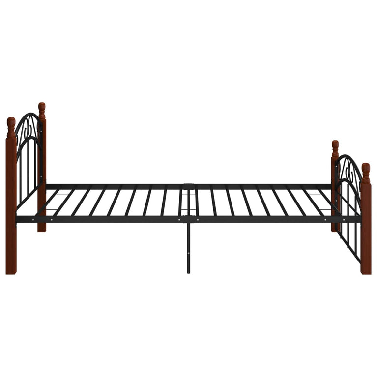 Bedframe metaal en massief eikenhout zwart 100x200 cm