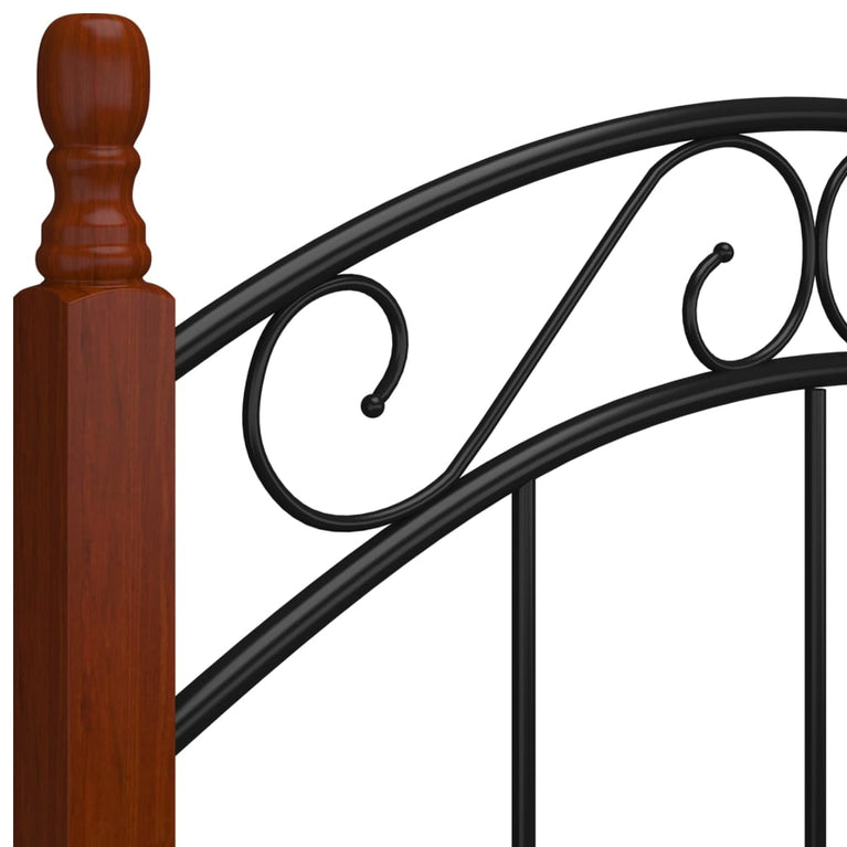 Bedframe metaal en massief eikenhout zwart 100x200 cm