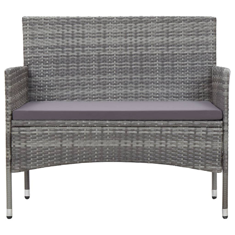 2-delige Loungeset met kussen poly rattan grijs