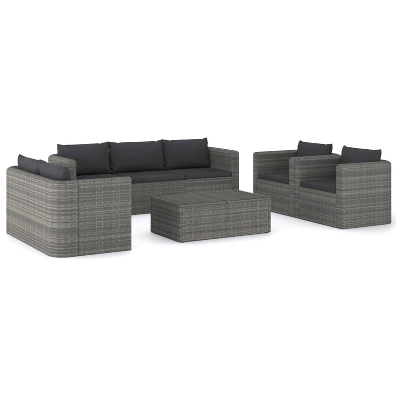 8-delige Loungeset met kussens poly rattan grijs