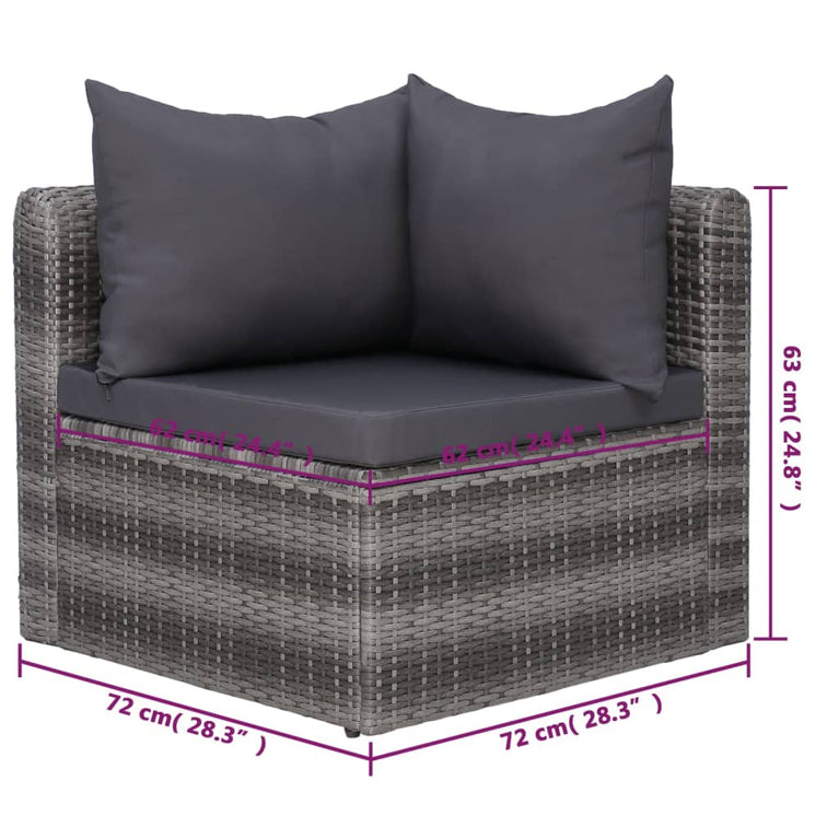 8-delige Loungeset met kussens poly rattan grijs