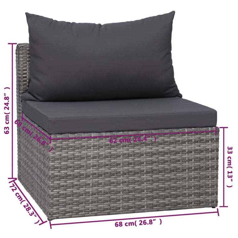 8-delige Loungeset met kussens poly rattan grijs