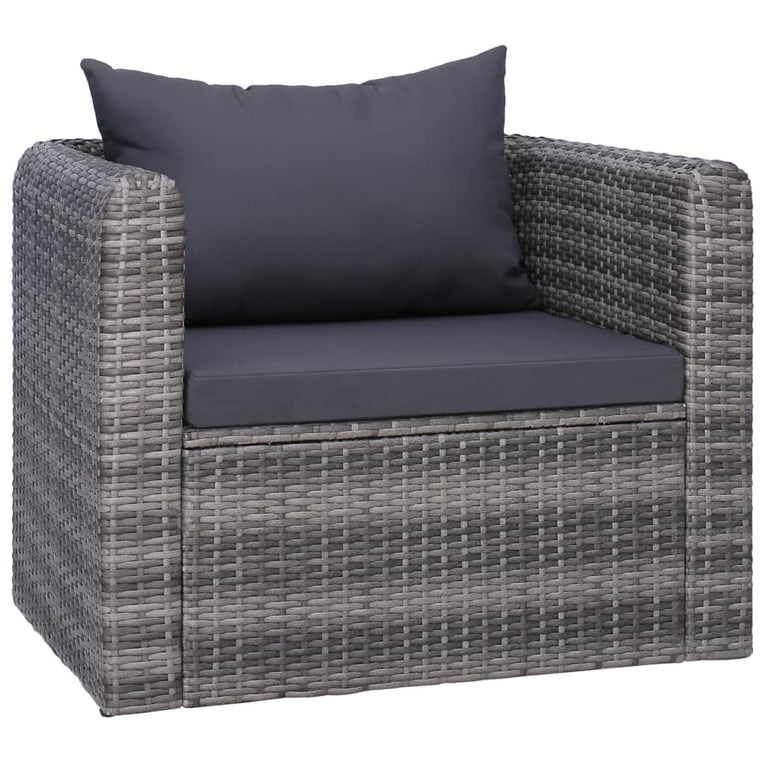 9-delige Loungeset met kussens poly rattan grijs