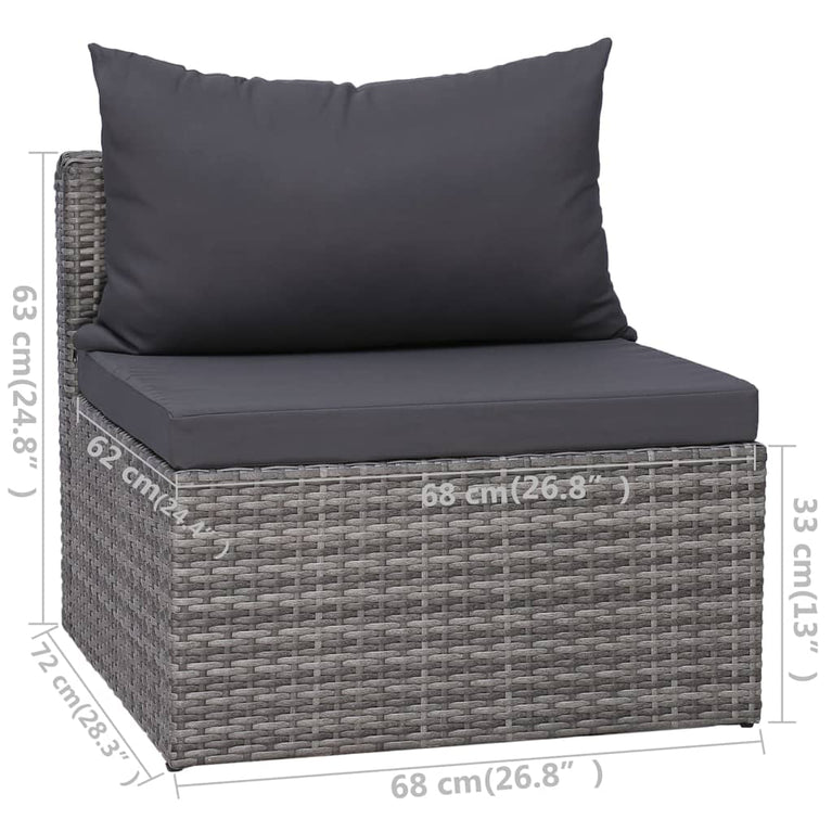 9-delige Loungeset met kussens poly rattan grijs