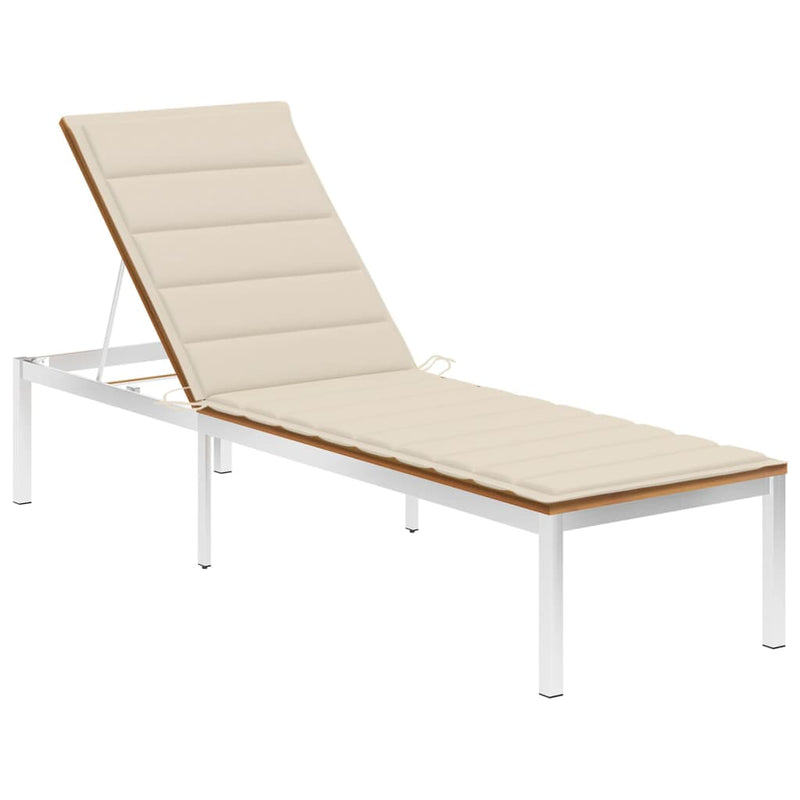 Ligbed met kussen massief acaciahout en roestvrij staal