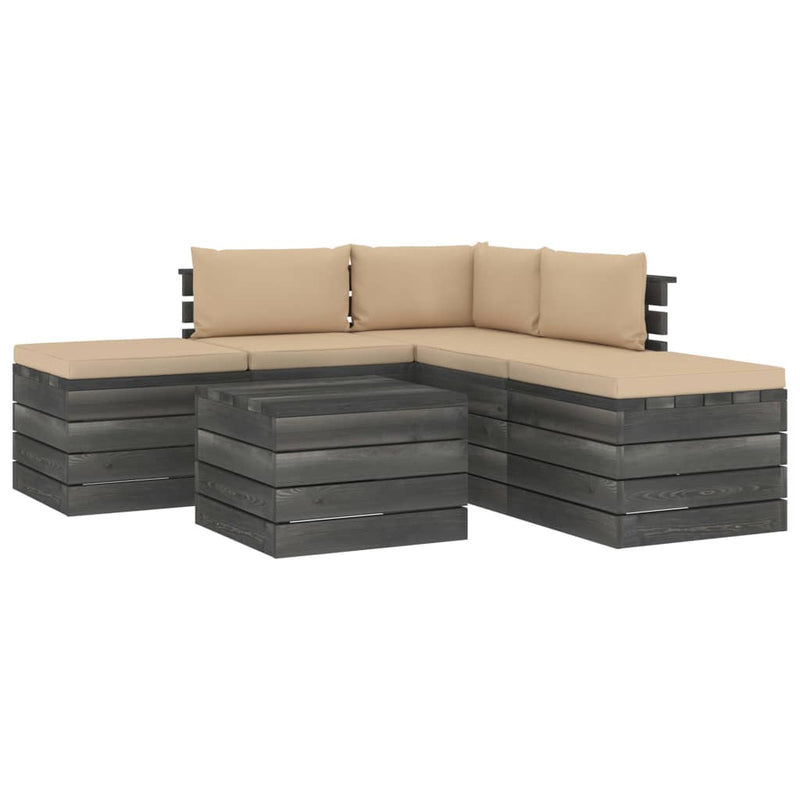6-delige Loungeset met kussens pallet massief grenenhout