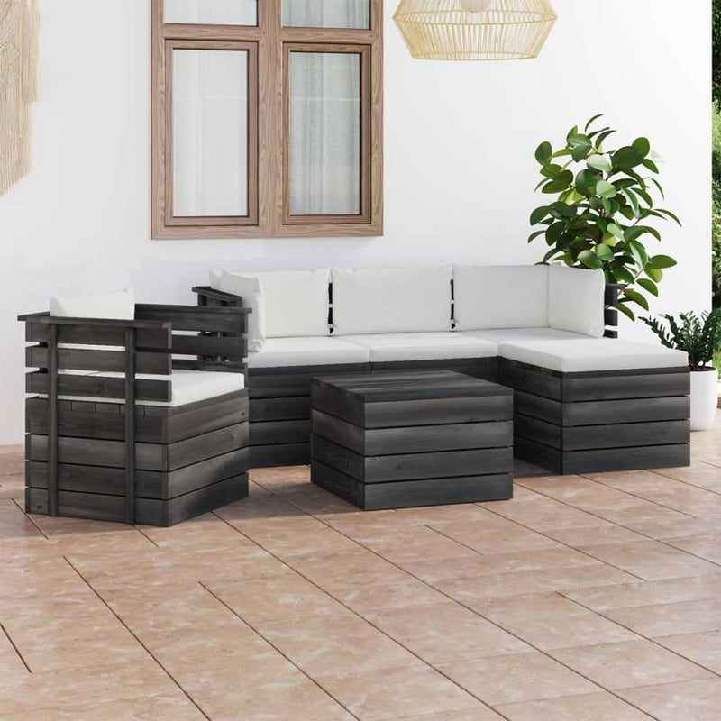 6-delige Loungeset met kussens pallet massief grenenhout