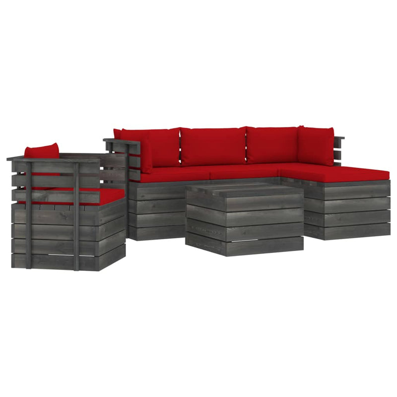 6-delige Loungeset met kussens pallet massief grenenhout