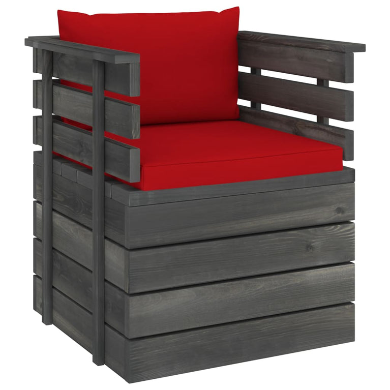 6-delige Loungeset met kussens pallet massief grenenhout