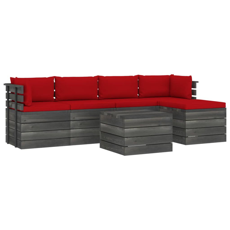 6-delige Loungeset met kussens pallet massief grenenhout