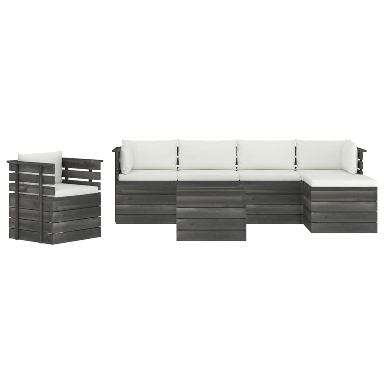 7-delige Loungeset met kussens pallet massief grenenhout