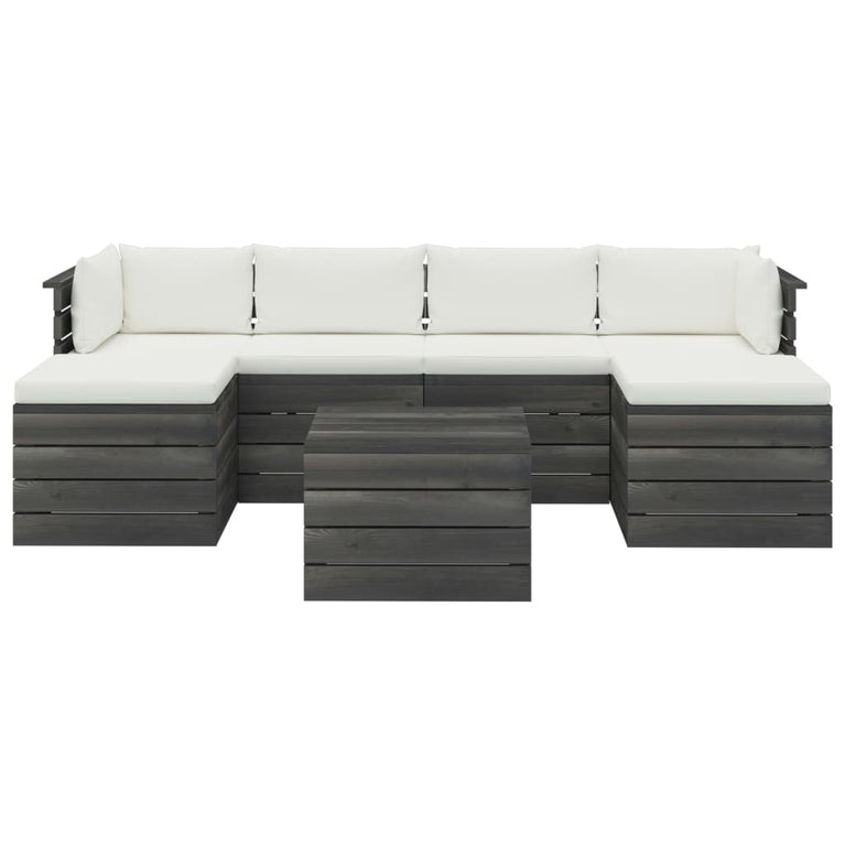 7-delige Loungeset met kussens pallet massief grenenhout