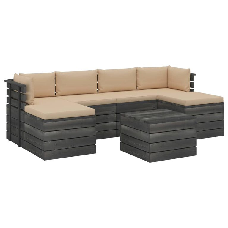 7-delige Loungeset met kussens pallet massief grenenhout