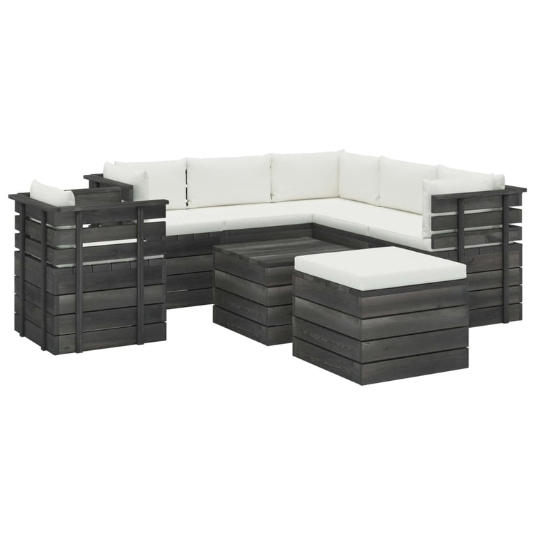 8-delige Loungeset met kussens pallet massief grenenhout