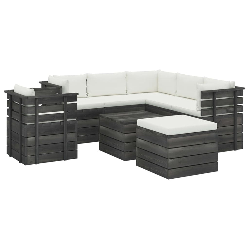8-delige Loungeset met kussens pallet massief grenenhout