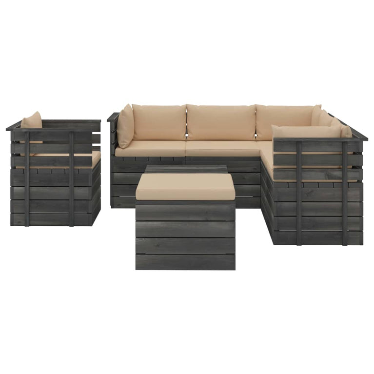 8-delige Loungeset met kussens pallet massief grenenhout
