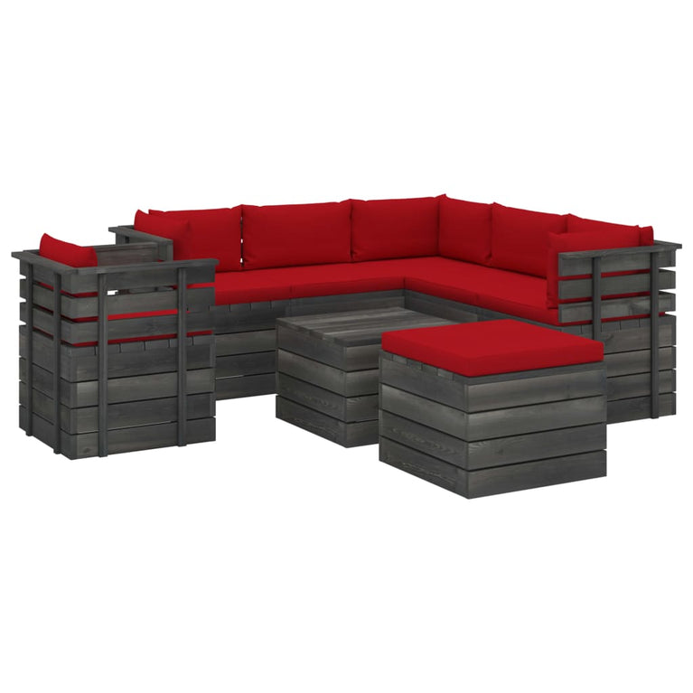 8-delige Loungeset met kussens pallet massief grenenhout