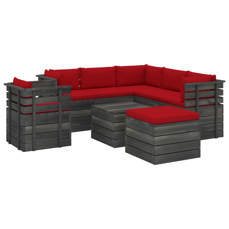 8-delige Loungeset met kussens pallet massief grenenhout