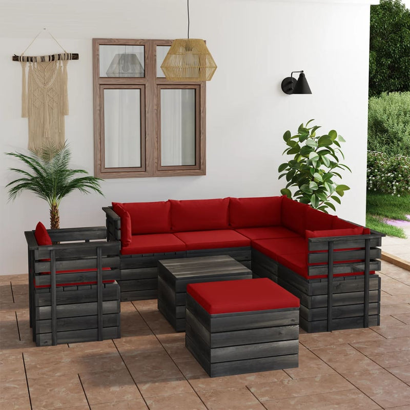 8-delige Loungeset met kussens pallet massief grenenhout