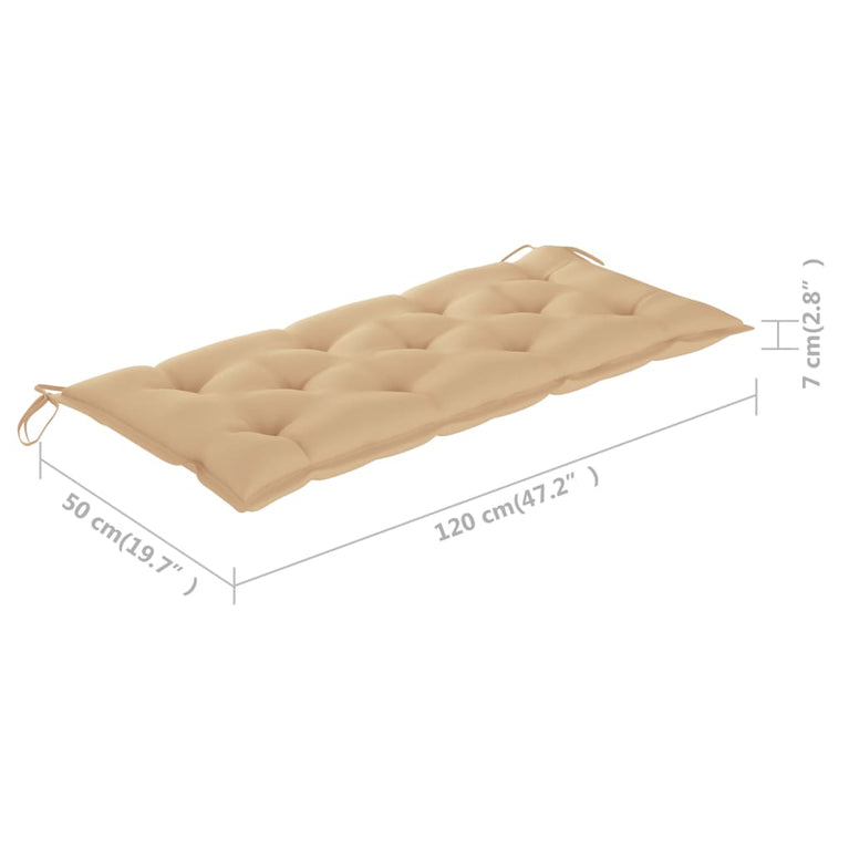 Bank Batavia met beige kussen 120 cm massief teakhout