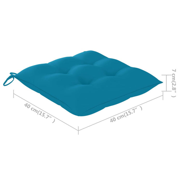 Tuinstoelen 2 st met lichtblauwe kussens massief teakhout