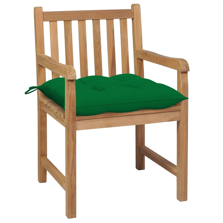 Tuinstoelen 2 st met groene kussens massief teakhout