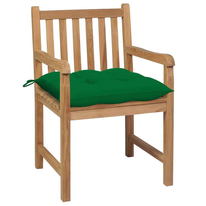 Tuinstoelen 2 st met groene kussens massief teakhout