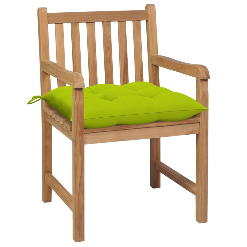 Tuinstoelen 2 st met heldergroene kussens massief teakhout