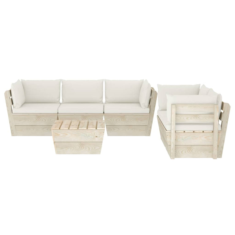 6-delige Loungeset met kussens pallet vurenhout
