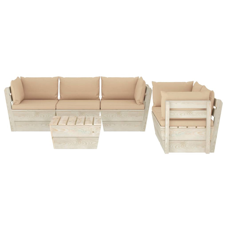 6-delige Loungeset met kussens pallet vurenhout