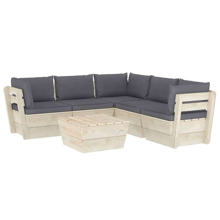 6-delige Loungeset met kussens pallet vurenhout