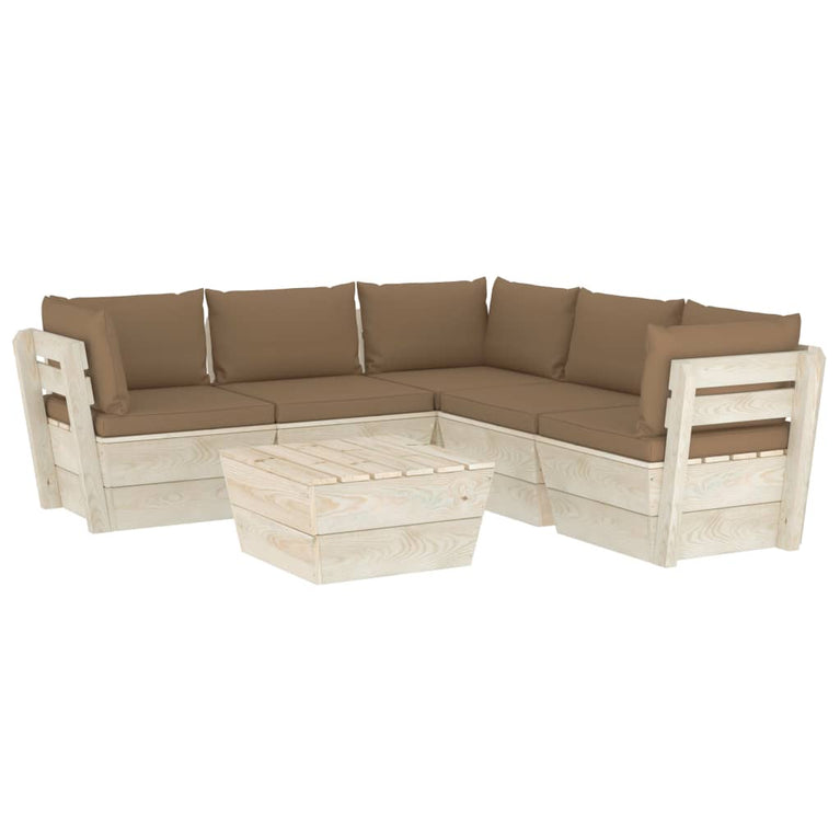 6-delige Loungeset met kussens pallet vurenhout
