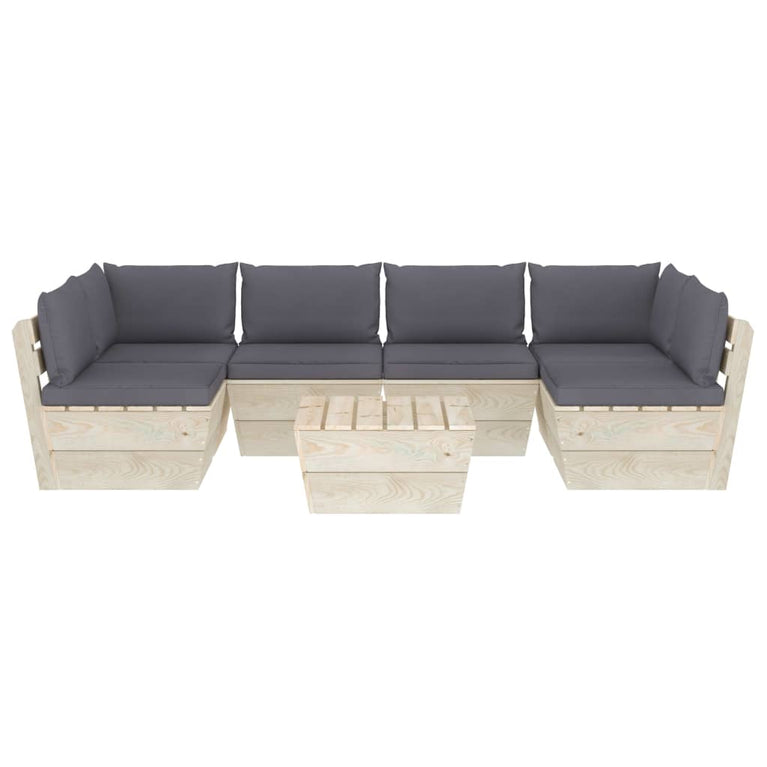7-delige Loungeset met kussens pallet vurenhout