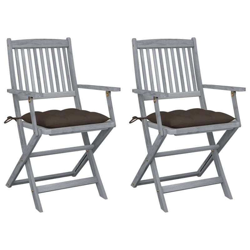 Tuinstoelen 2 st inklapbaar met kussens massief acaciahout
