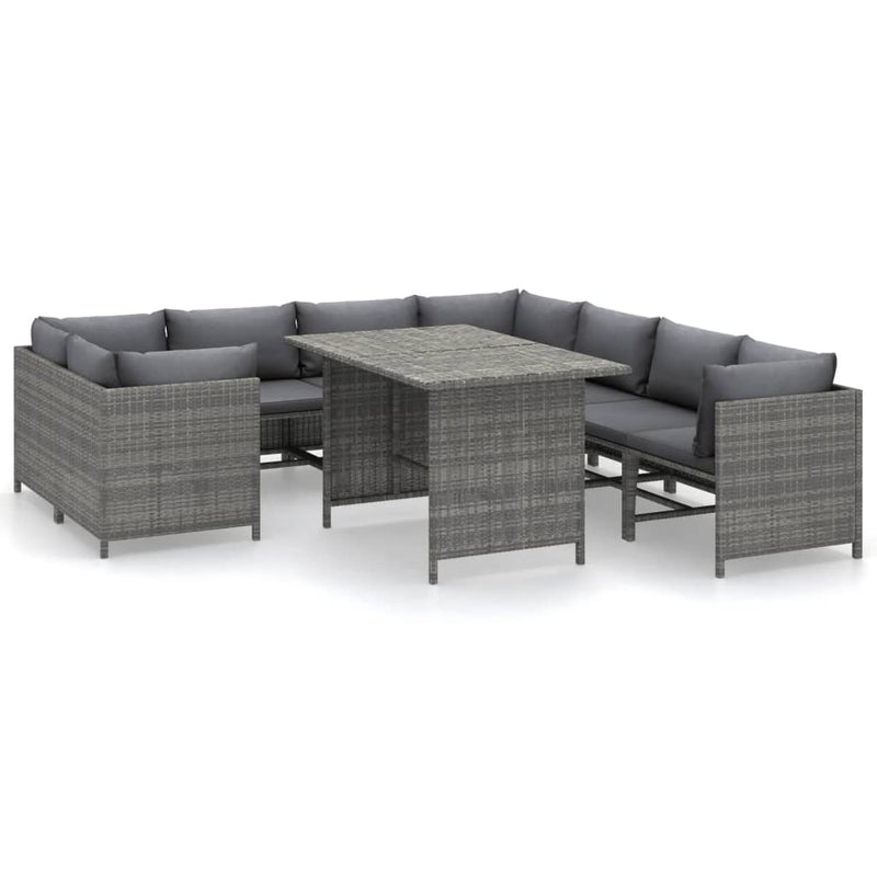 9-delige Loungeset met kussens poly rattan grijs
