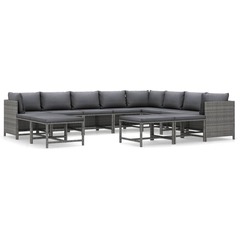 12-delige Loungeset met kussens poly rattan grijs