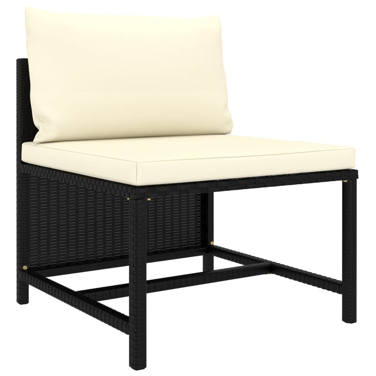 9-delige Loungeset met kussens poly rattan zwart