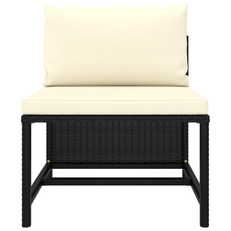 9-delige Loungeset met kussens poly rattan zwart