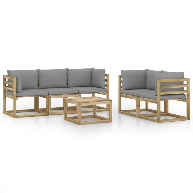 6-delige Loungeset met grijze kussens