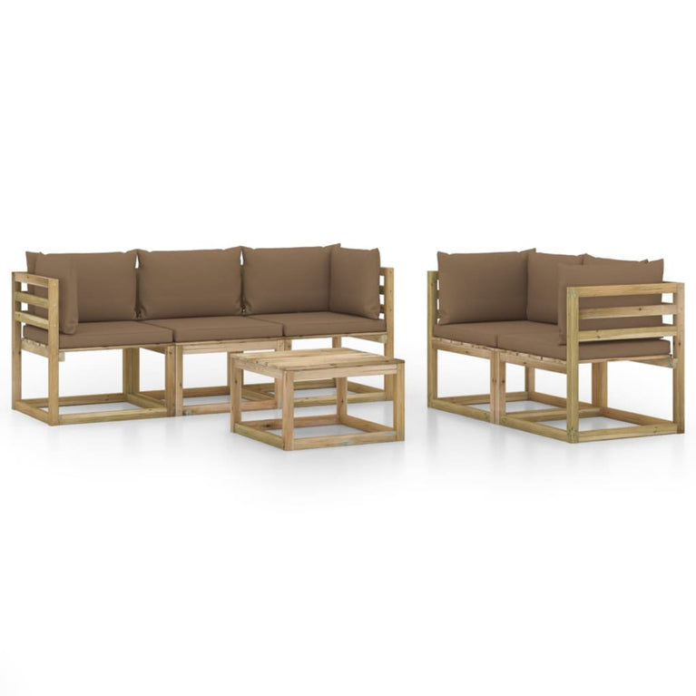 6-delige Loungeset met taupe kussens