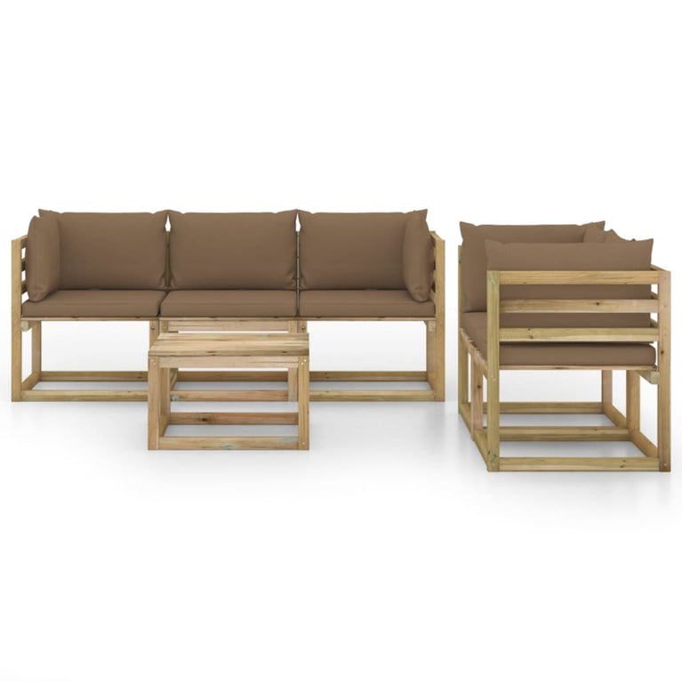 6-delige Loungeset met taupe kussens