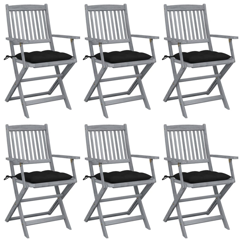 Tuinstoelen 6 st inklapbaar met kussens massief acaciahout