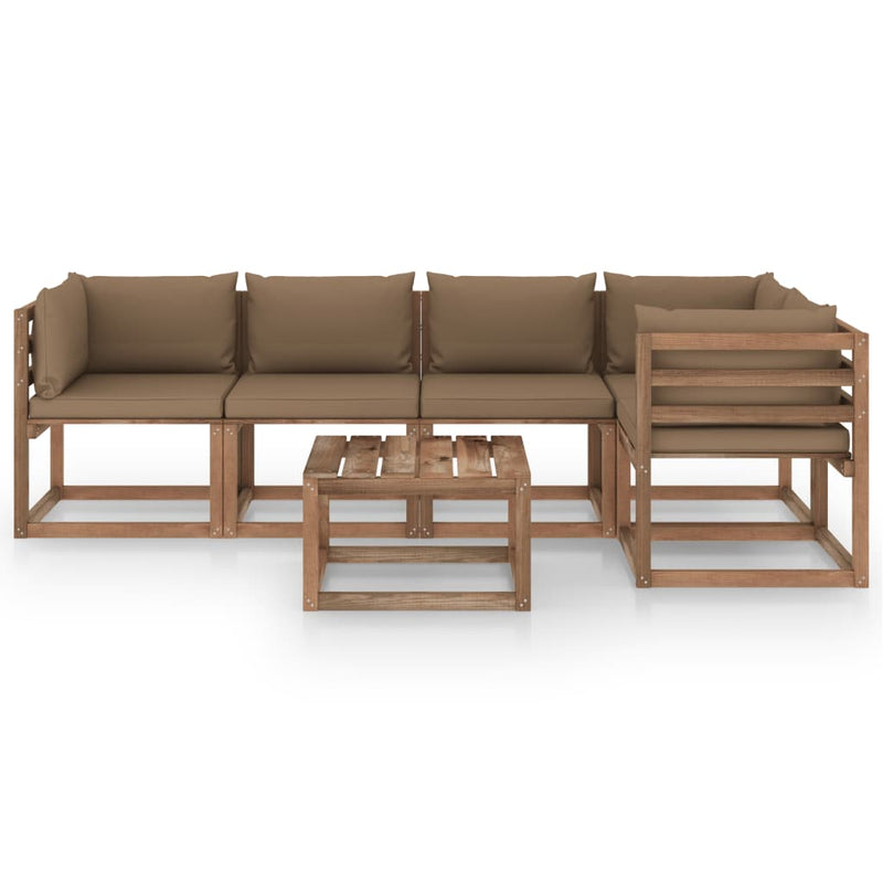 6-delige Loungeset pallet met kussens geïmpregneerd grenenhout